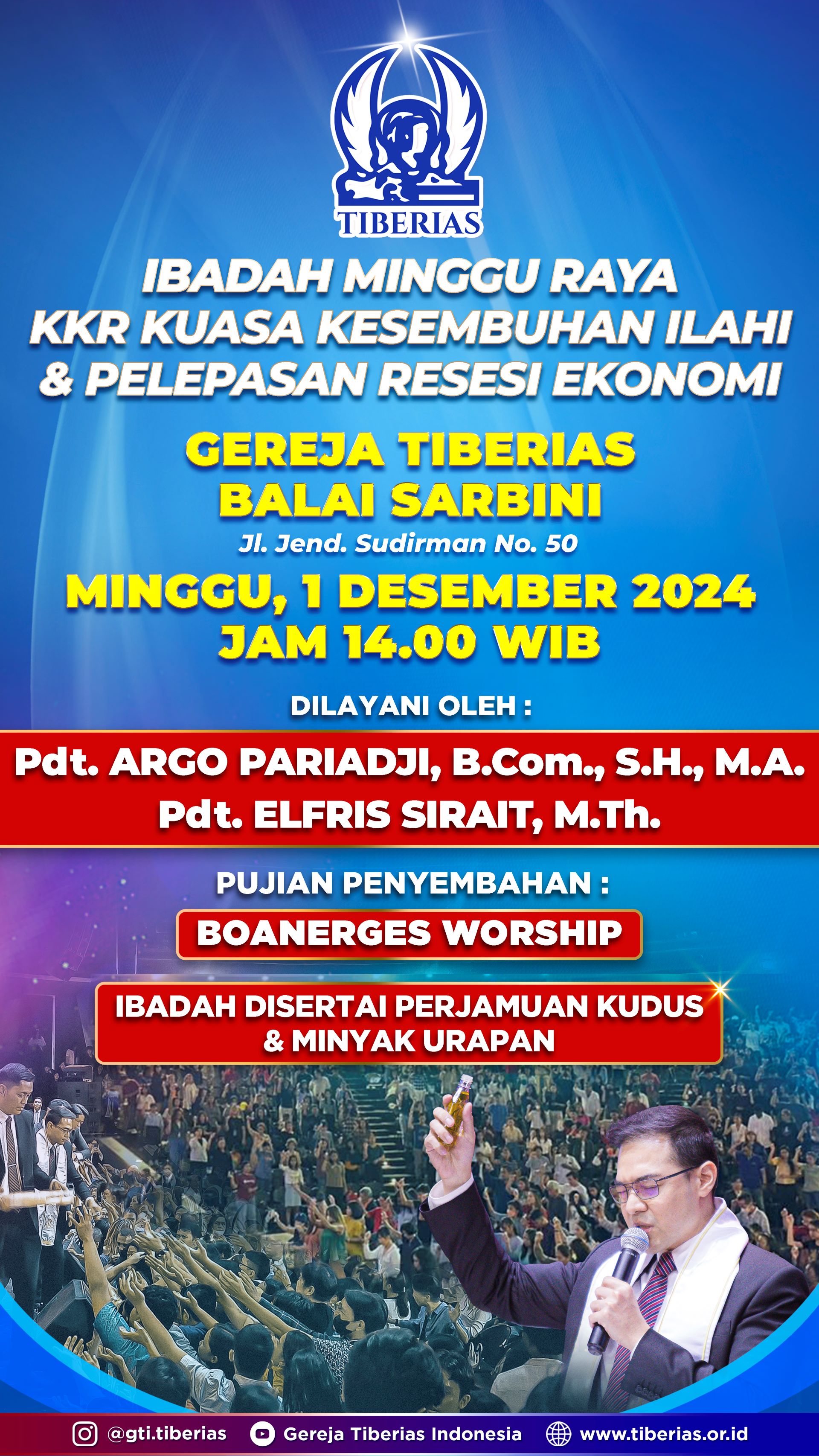 Ibadah Minggu Raya dilayani oleh Pdt. Argo Pariadji, B.Com., S.H., M.A.