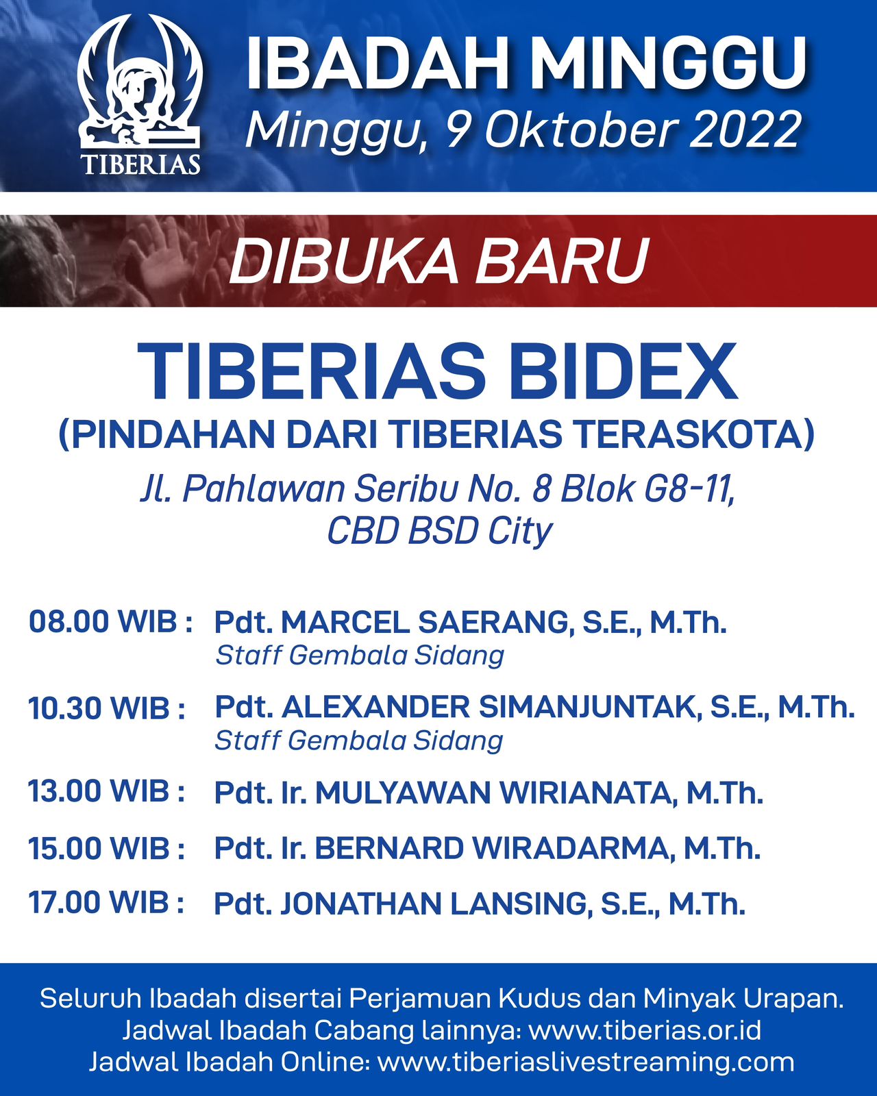 [Dibuka Baru] Ibadah Minggu Tiberias Bidex